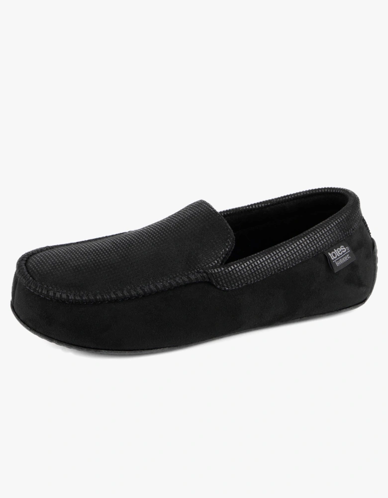 Isotoner SQUARE PATTERNED SMART MOCCASIN Mens Moccasin Slippers Black