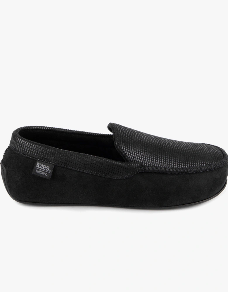 Isotoner SQUARE PATTERNED SMART MOCCASIN Mens Moccasin Slippers Black