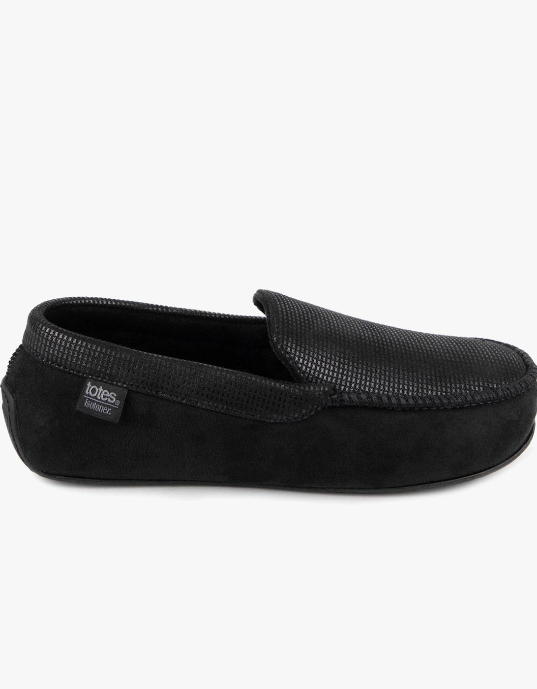 Isotoner SQUARE PATTERNED SMART MOCCASIN Mens Moccasin Slippers Black, 8 of 7