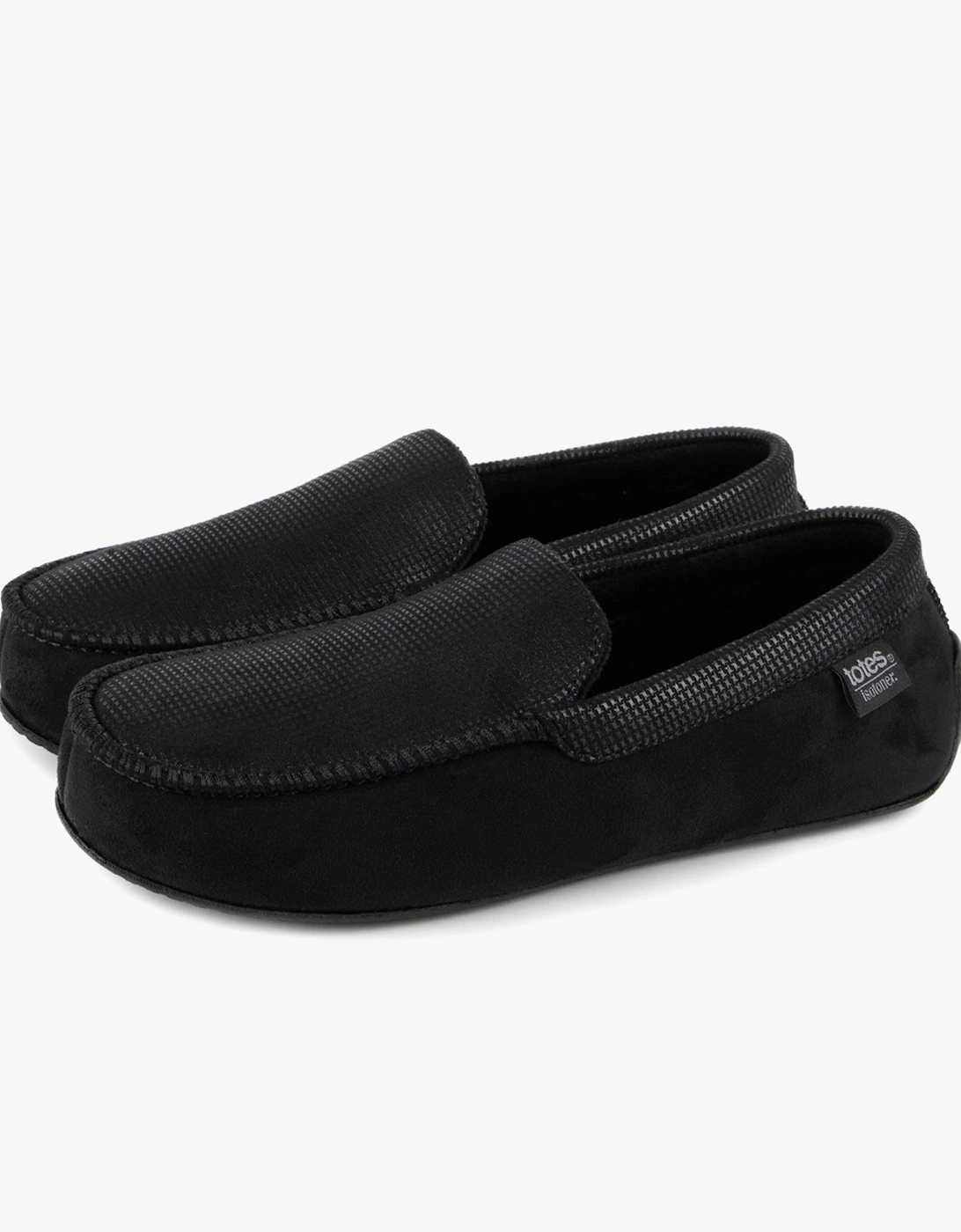 Isotoner SQUARE PATTERNED SMART MOCCASIN Mens Moccasin Slippers Black