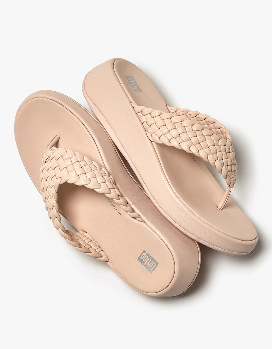 F-MODE WOVEN-LEATHER Womens Toe Post Sandals Rose Foam