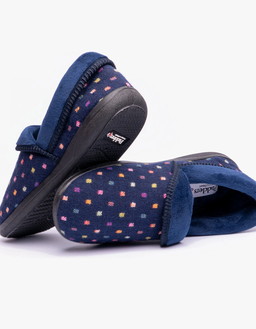 MELLOW Womens Full Slippers Navy Woven Spot