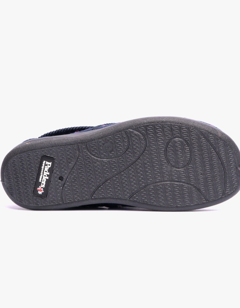 MELLOW Womens Full Slippers Navy Woven Spot