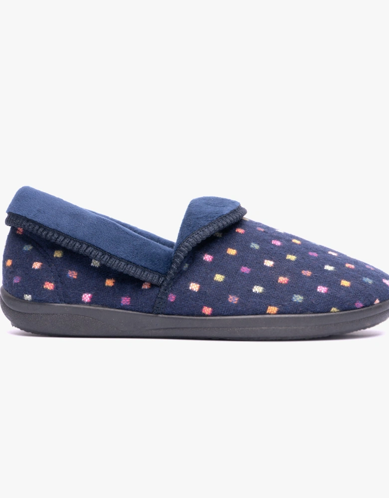 MELLOW Womens Full Slippers Navy Woven Spot