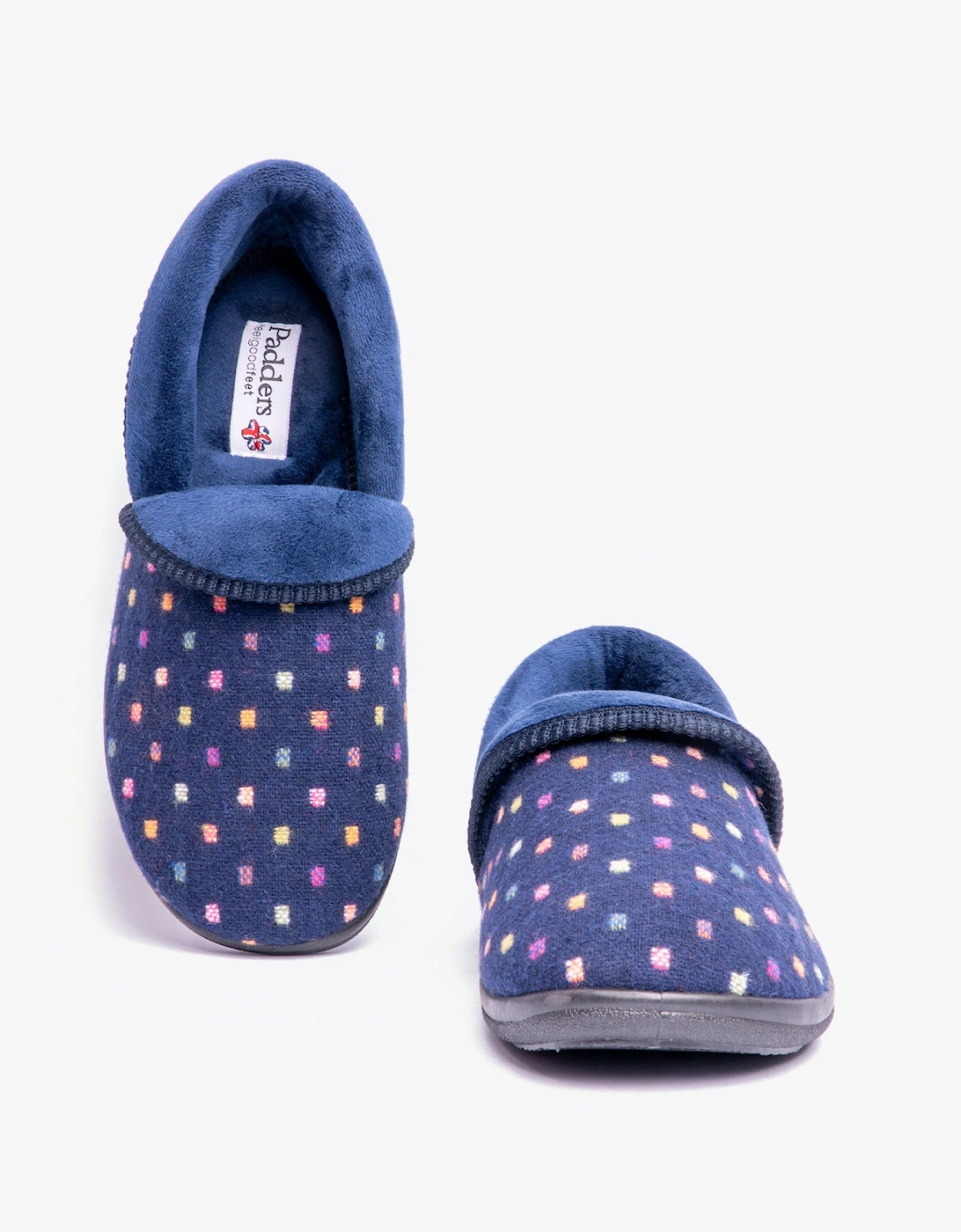 MELLOW Womens Full Slippers Navy Woven Spot