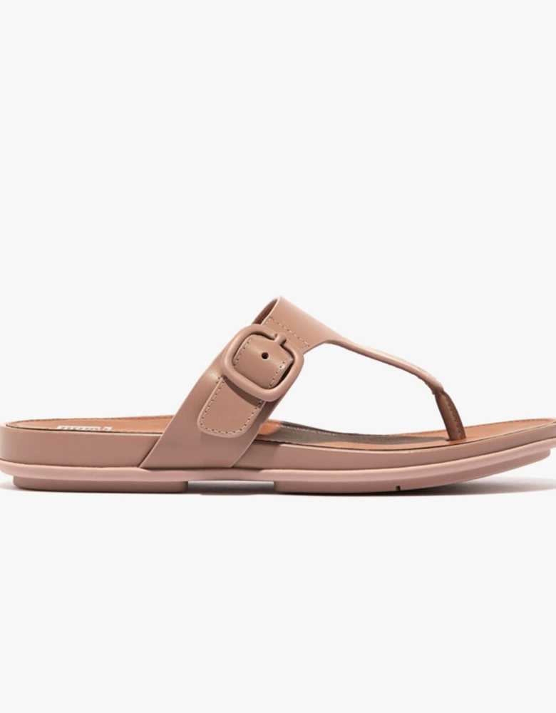 GRACIE RUBBER-BUCKLE LEATHER Womens Toe Post Beige