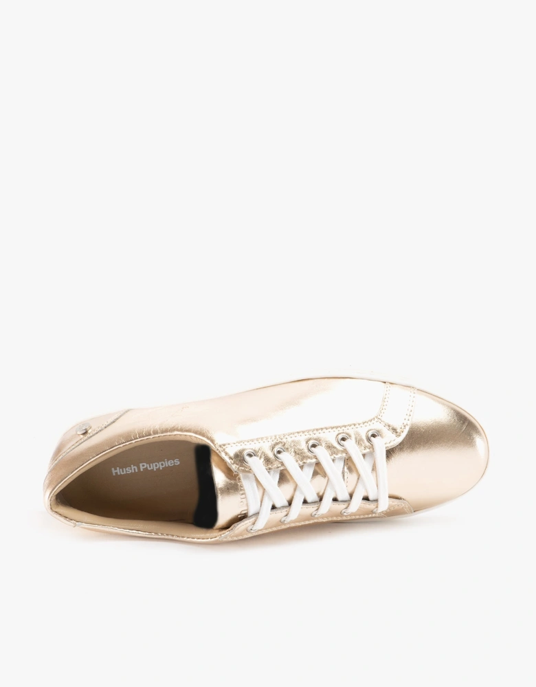 TESSA Womens Leather Casual Trainers Gold