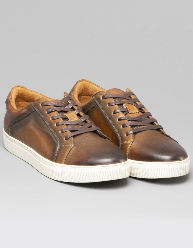 JETTY Mens Leather Casual Trainers Brown