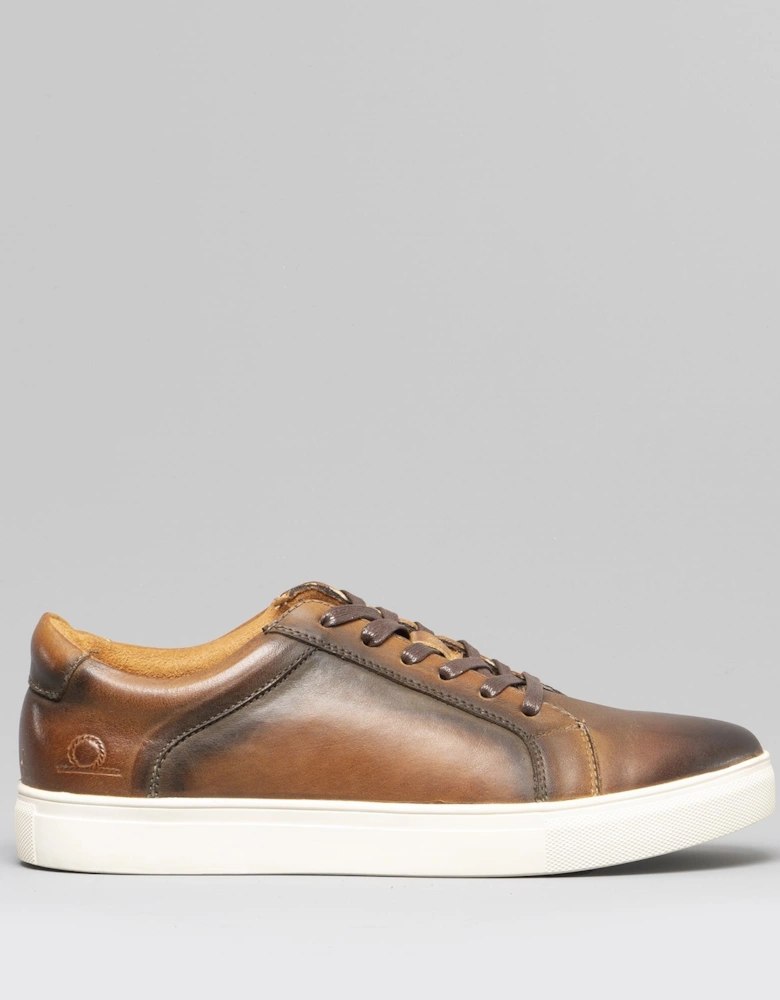 JETTY Mens Leather Casual Trainers Brown