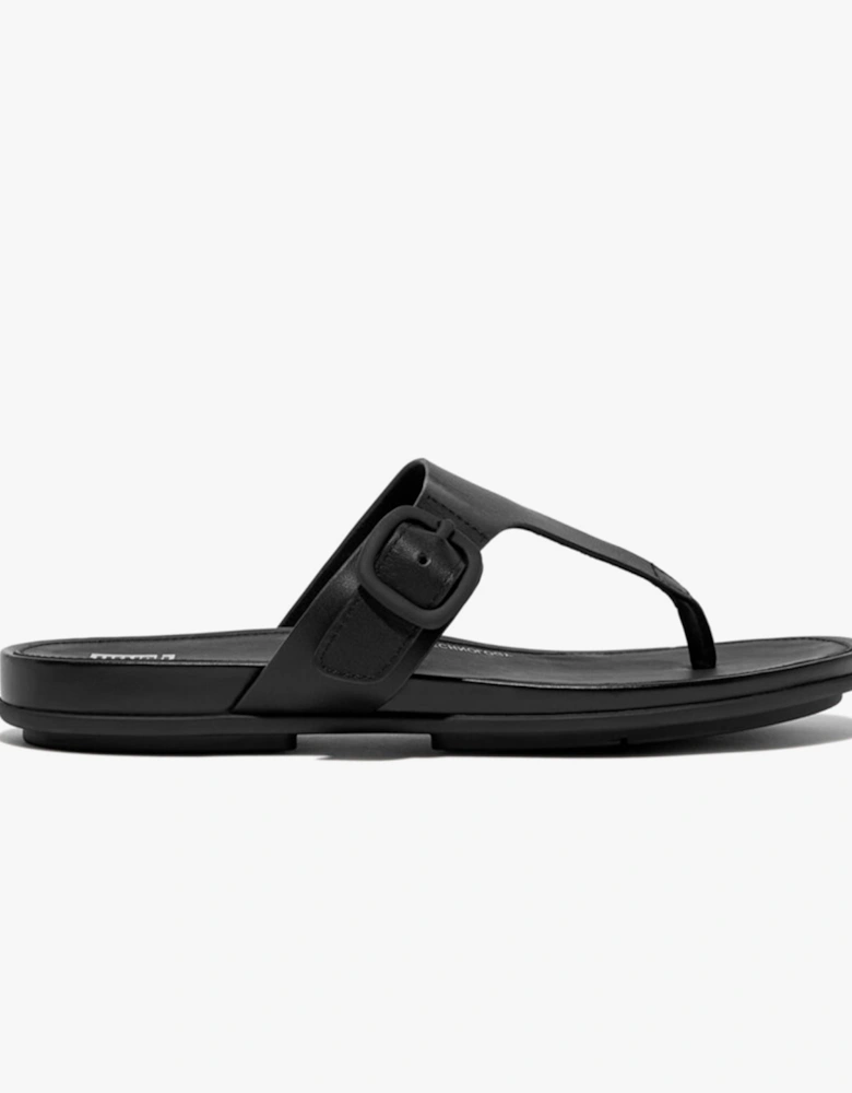 GRACIE RUBBER-BUCKLE LEATHER Womens Toe Post All Black