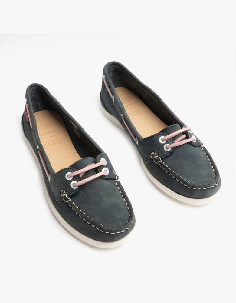 HARPER Womens Leather Boat Shoes Navy/Pink