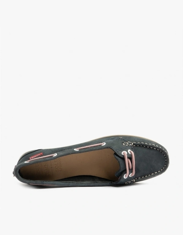 HARPER Womens Leather Boat Shoes Navy/Pink