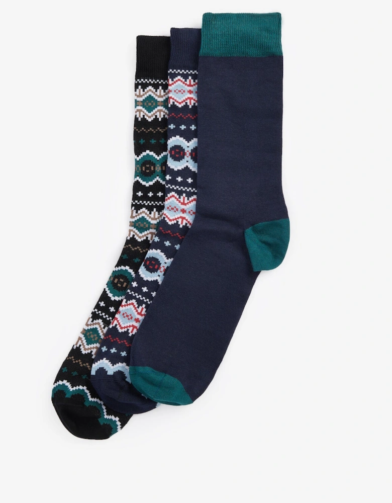 FAIR ISLE SOCK Mens Gift Box Blue Granite/Green Loch