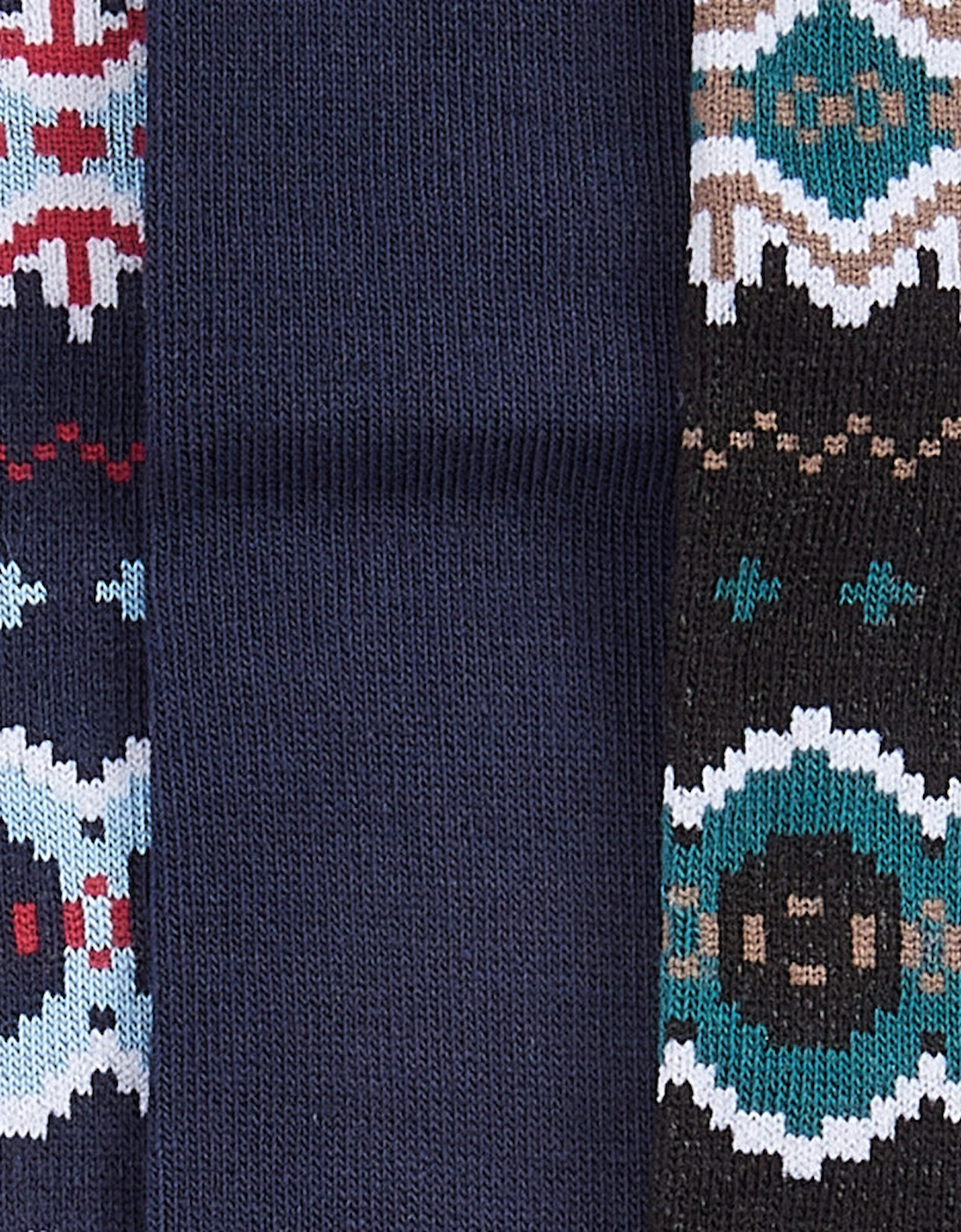 FAIR ISLE SOCK Mens Gift Box Blue Granite/Green Loch