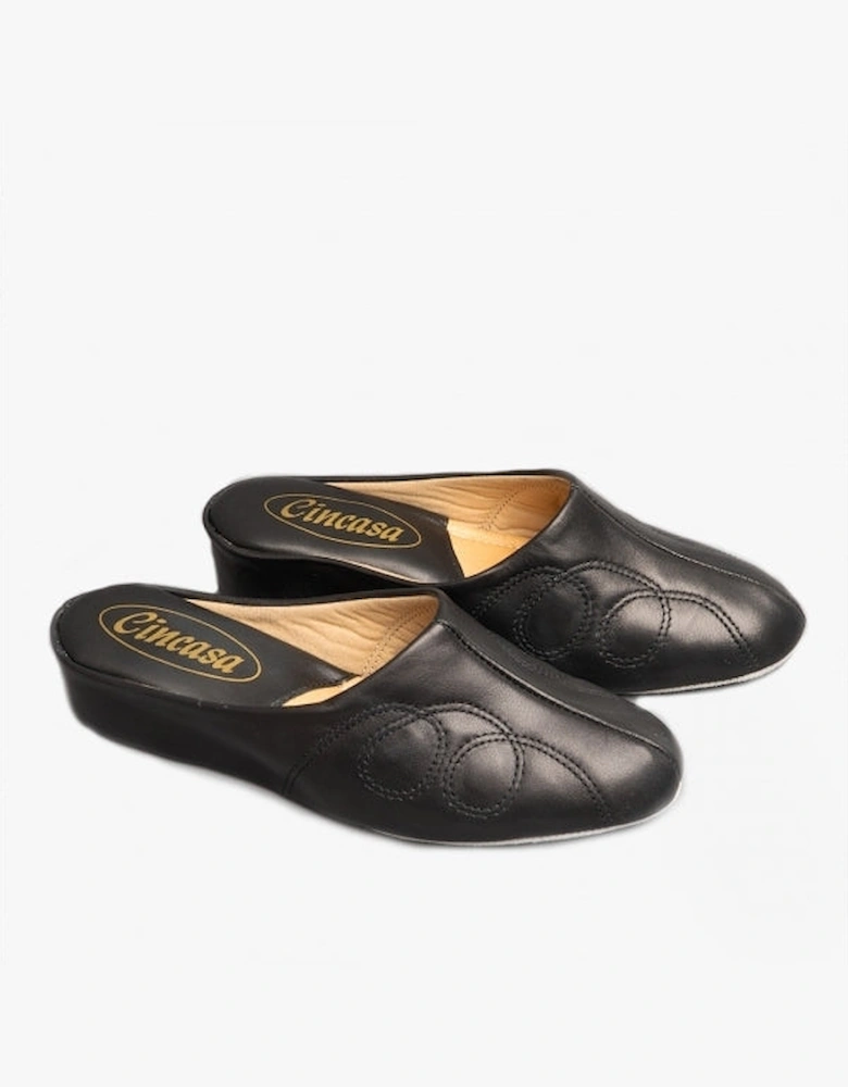 MAHON Womens Leather Mule Slippers Black