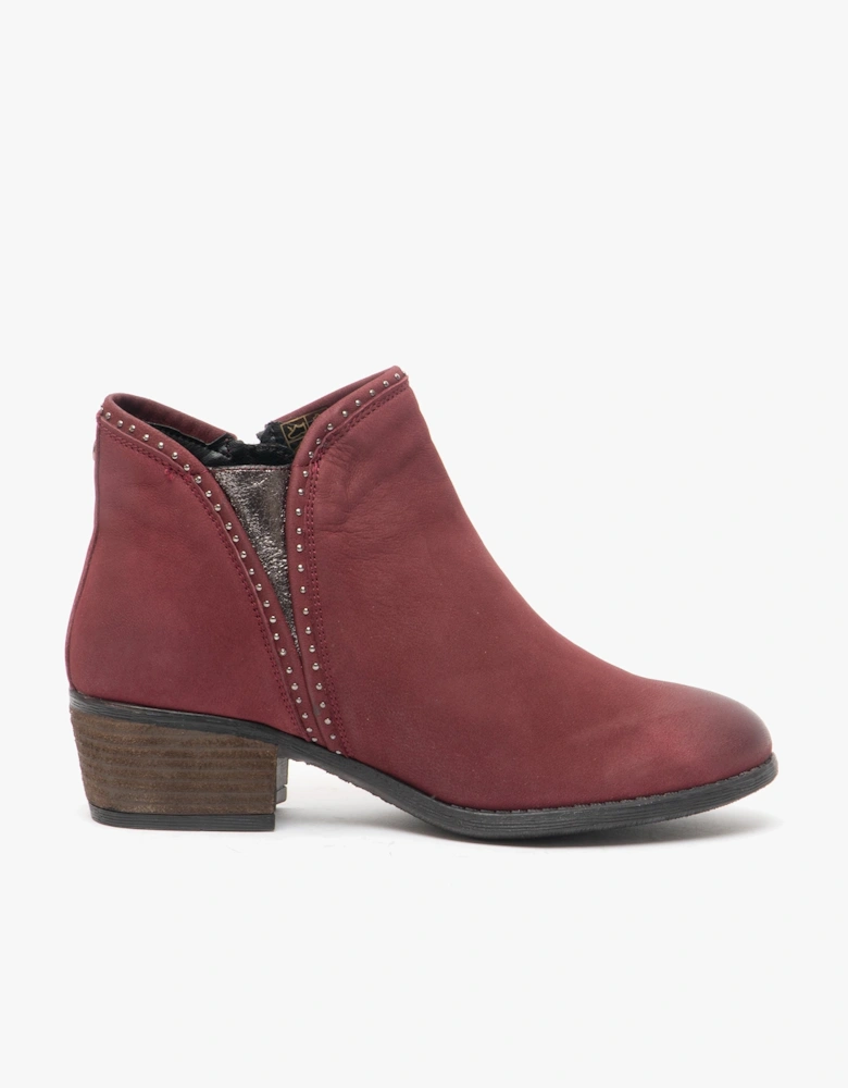 BENNY Womens Leather Ankle Boots Red/Pewter