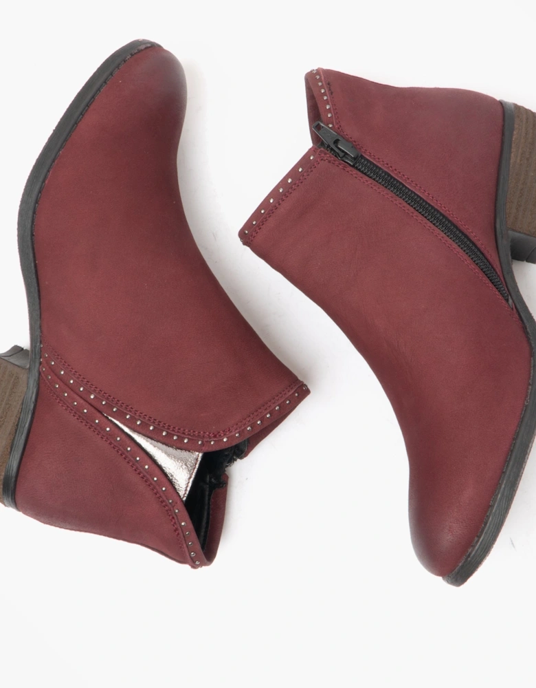 BENNY Womens Leather Ankle Boots Red/Pewter