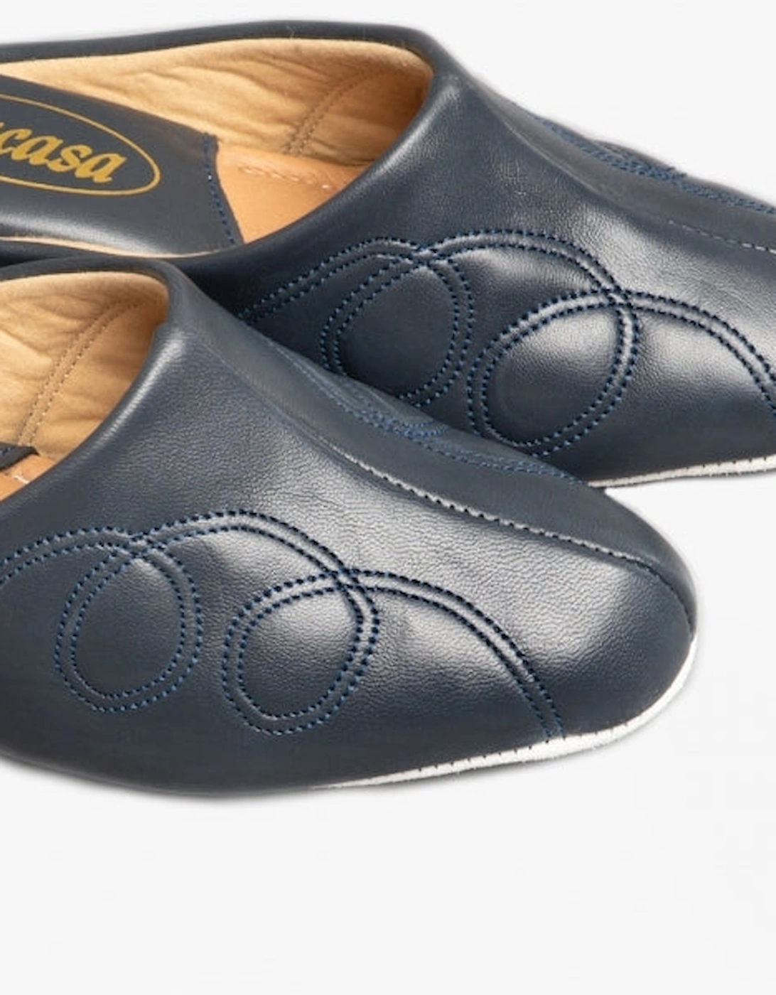 MAHON Womens Leather Mule Slippers Navy