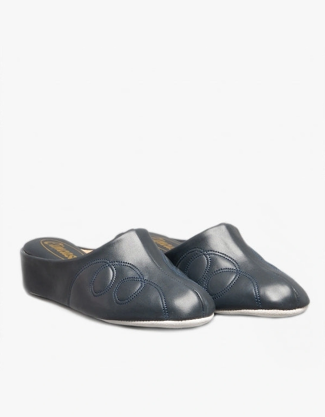 MAHON Womens Leather Mule Slippers Navy