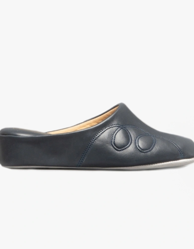 MAHON Womens Leather Mule Slippers Navy