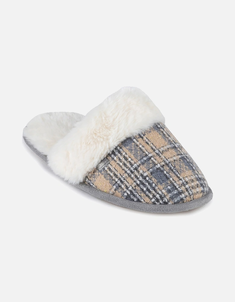 Isotoner BRUSHED CHECK Womens Mule Slippers Grey