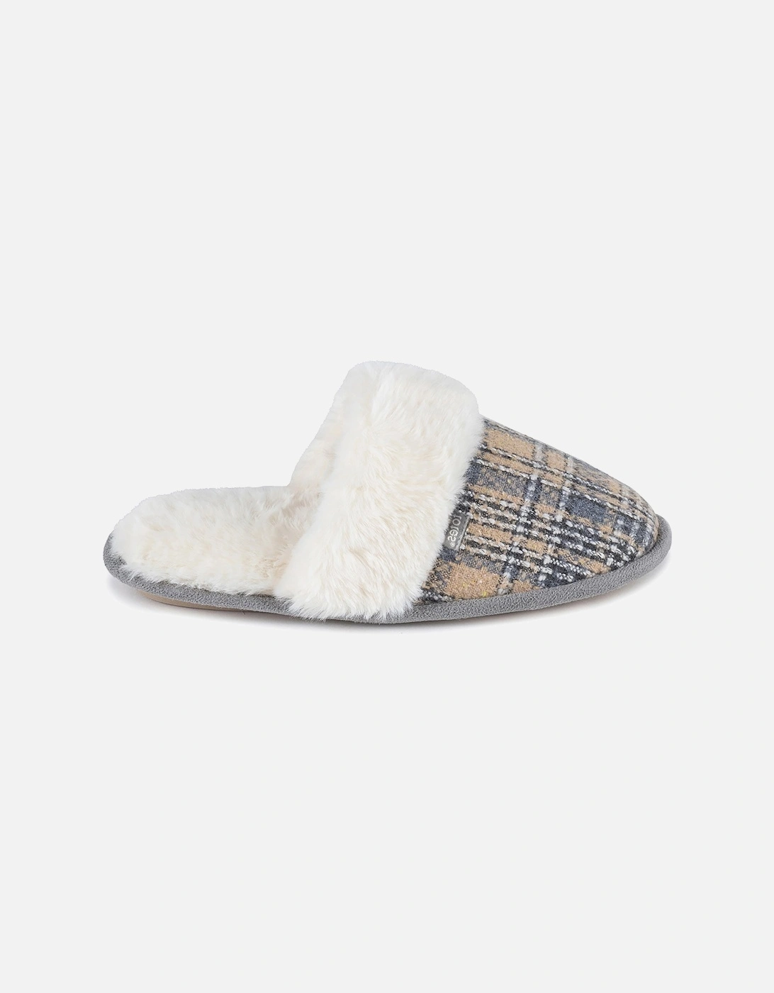 Isotoner BRUSHED CHECK Womens Mule Slippers Grey, 9 of 8