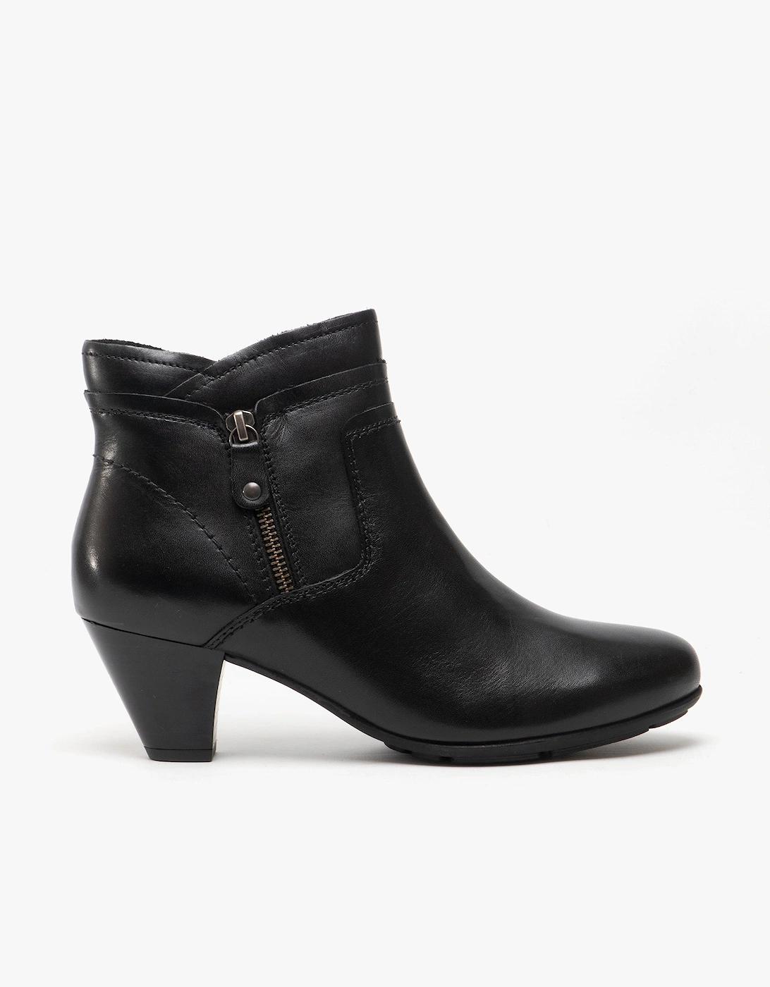 CLEO Womens Leather Side Zip Ankle Boots Black, 4 of 3