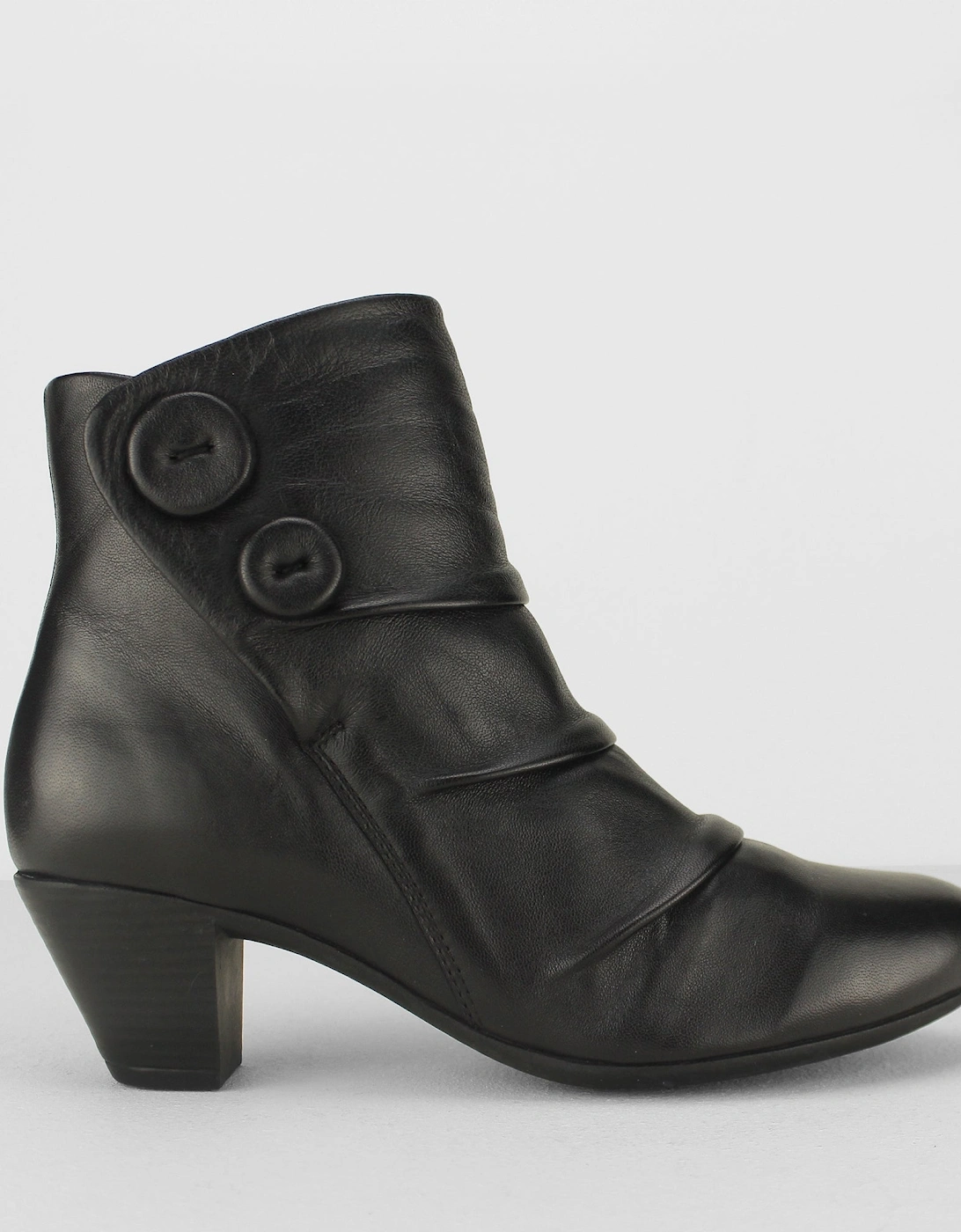 EMMA Womens Leather Button Zip Up Ankle Boots Black