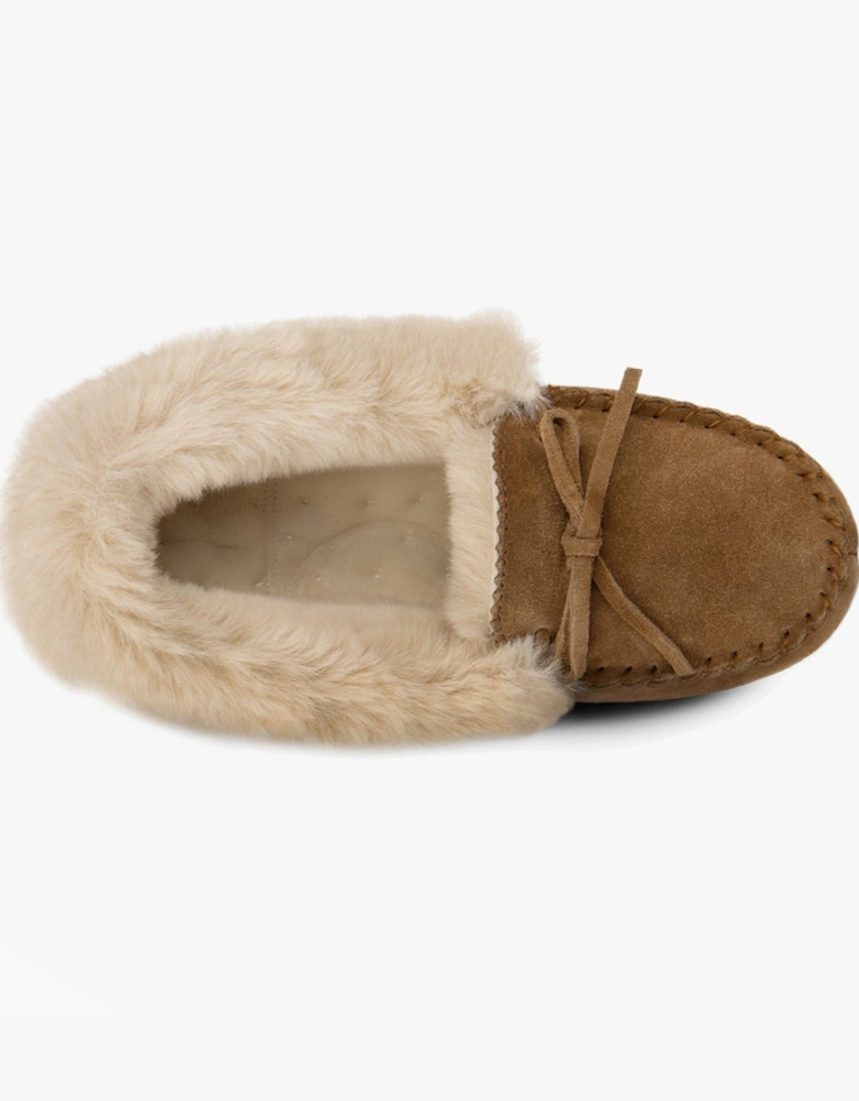 Isotoner GENUINE SUEDE MOCCASIN WITH FAUX FUR LINING Womens Tan