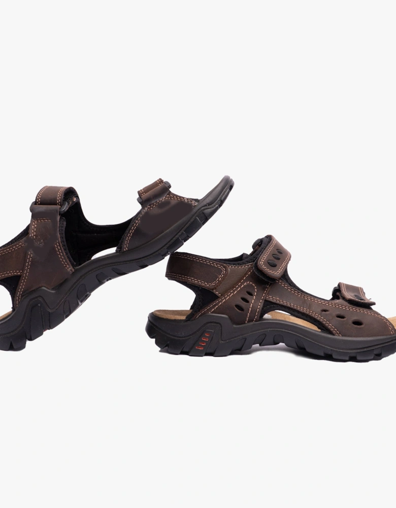 LUCAS Mens Leather Padded Sports Sandals Brown