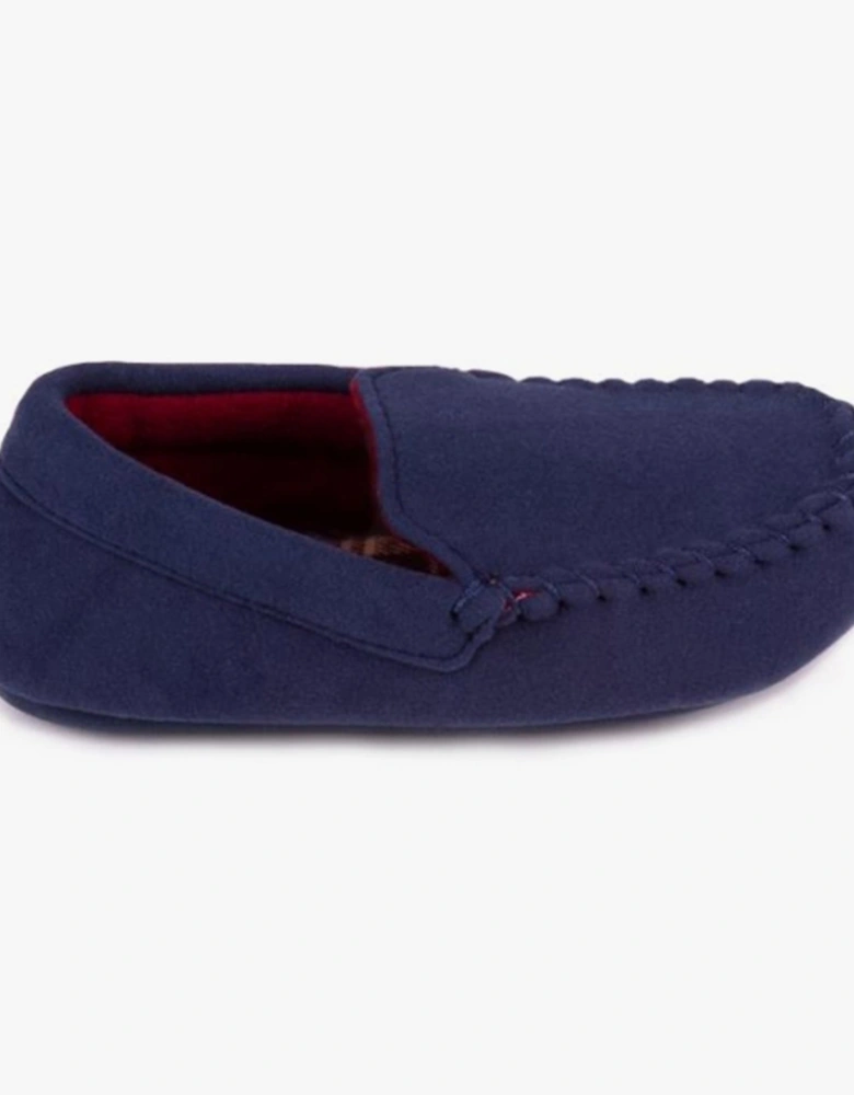 Isotoner MOLESKIN CHECK LINED Boys Moccasin Slippers Navy