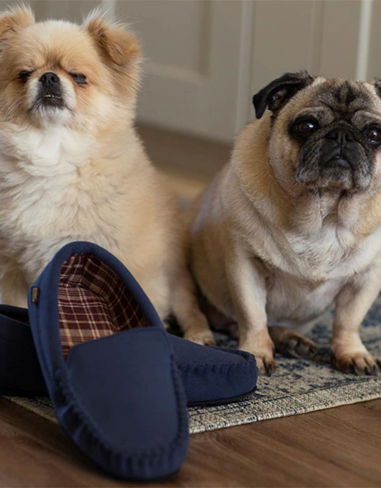 Isotoner MOLESKIN CHECK LINED Boys Moccasin Slippers Navy