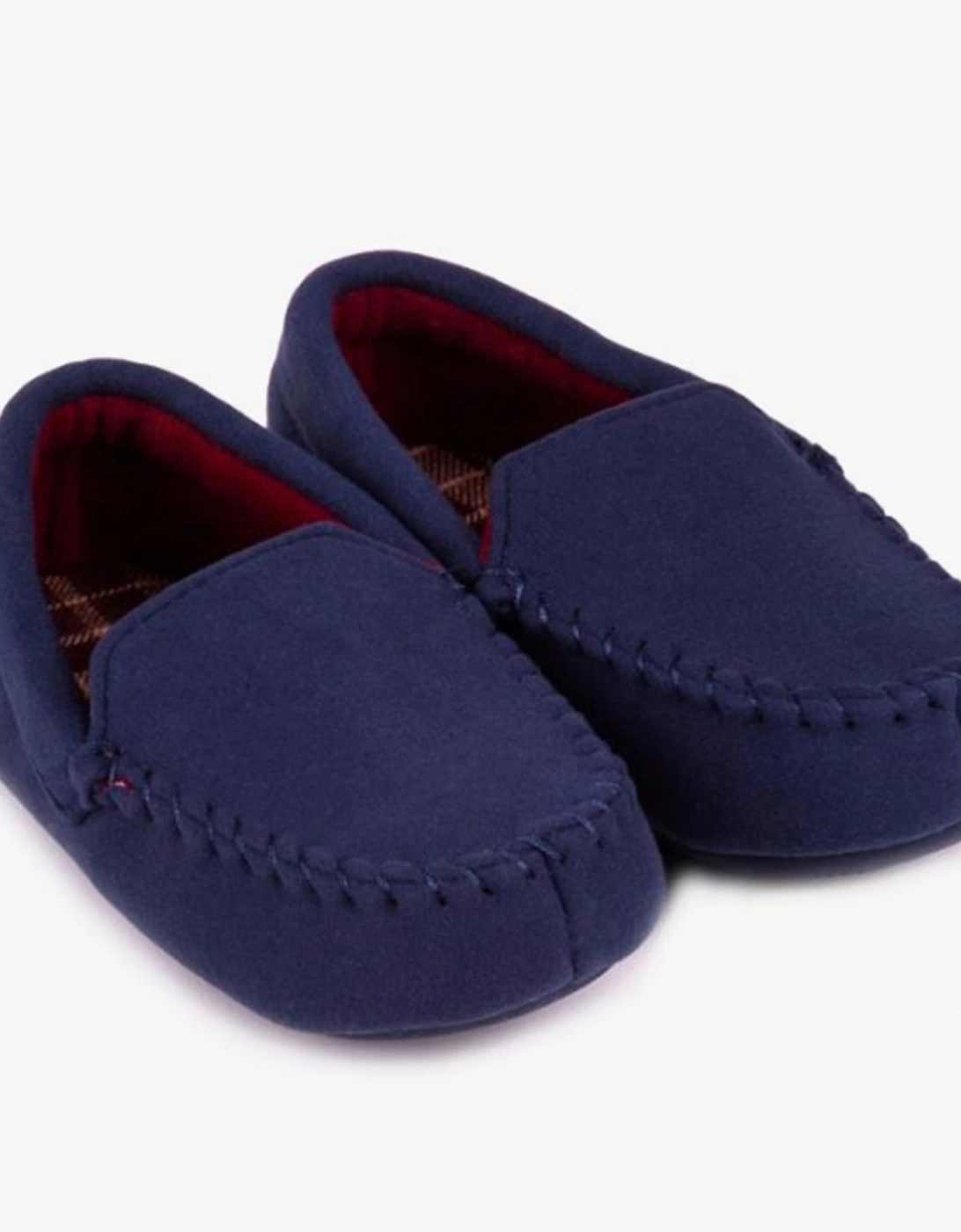 Isotoner MOLESKIN CHECK LINED Boys Moccasin Slippers Navy