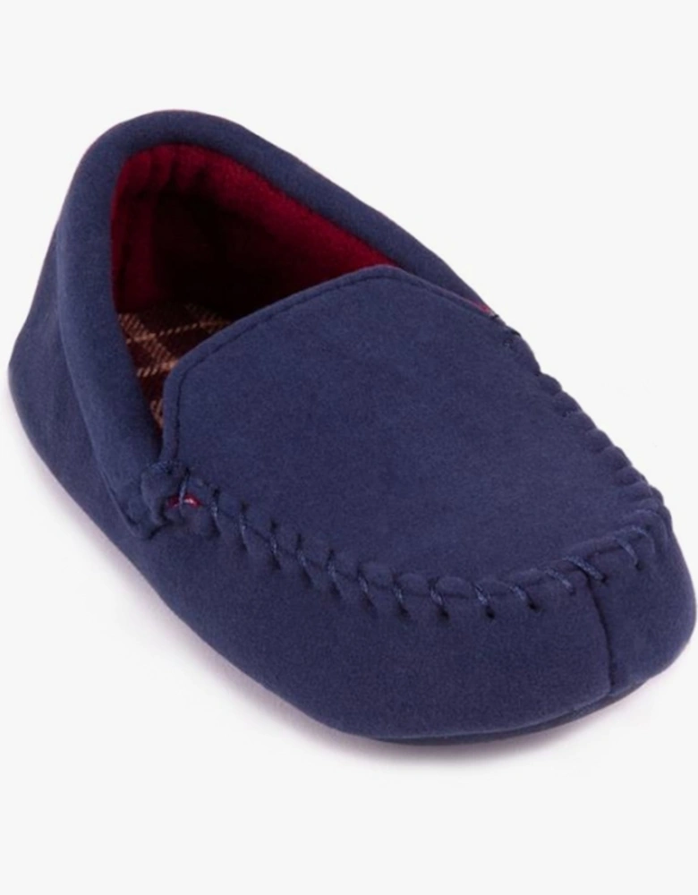 Isotoner MOLESKIN CHECK LINED Boys Moccasin Slippers Navy