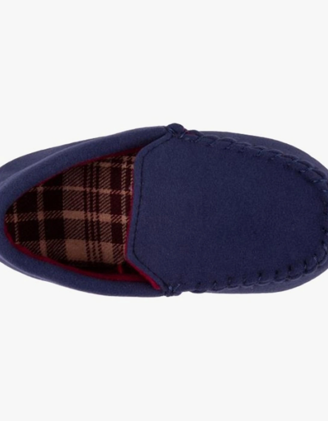 Isotoner MOLESKIN CHECK LINED Boys Moccasin Slippers Navy