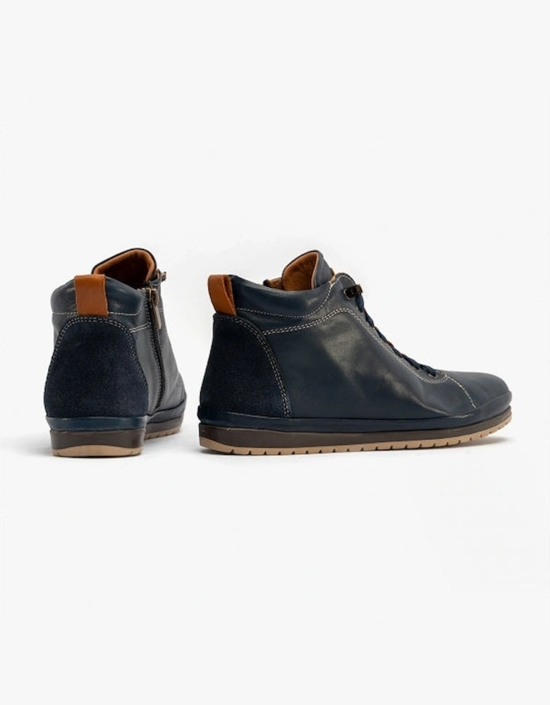 FRIDA Womens Leather Boots Navy/Tan Leather