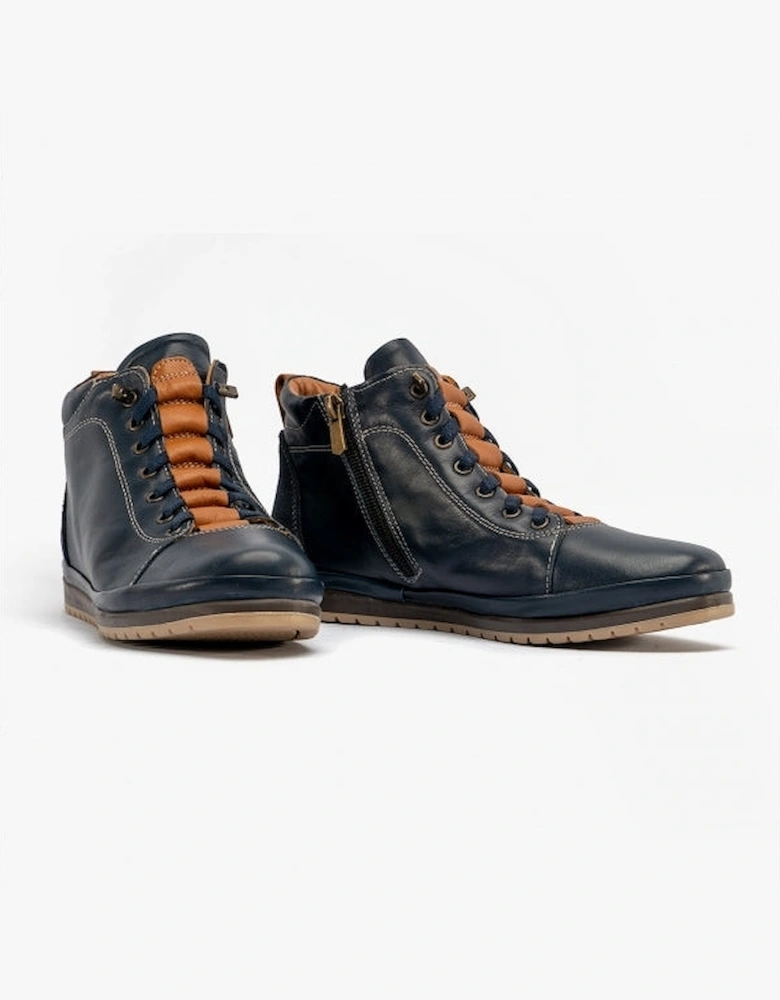 FRIDA Womens Leather Boots Navy/Tan Leather