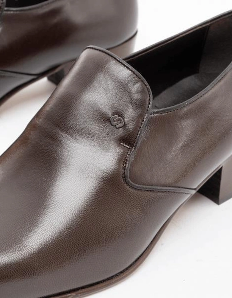 BILBAO Mens Soft Leather Plain Cuban Heel Shoes Dark Brown