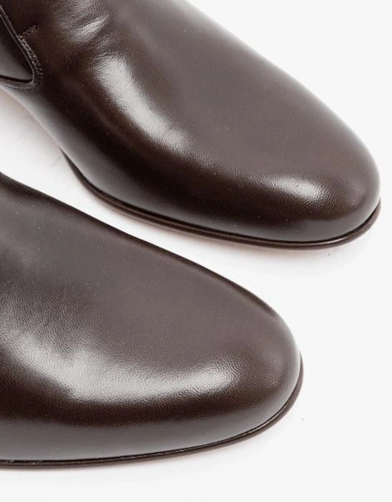 BILBAO Mens Soft Leather Plain Cuban Heel Shoes Dark Brown
