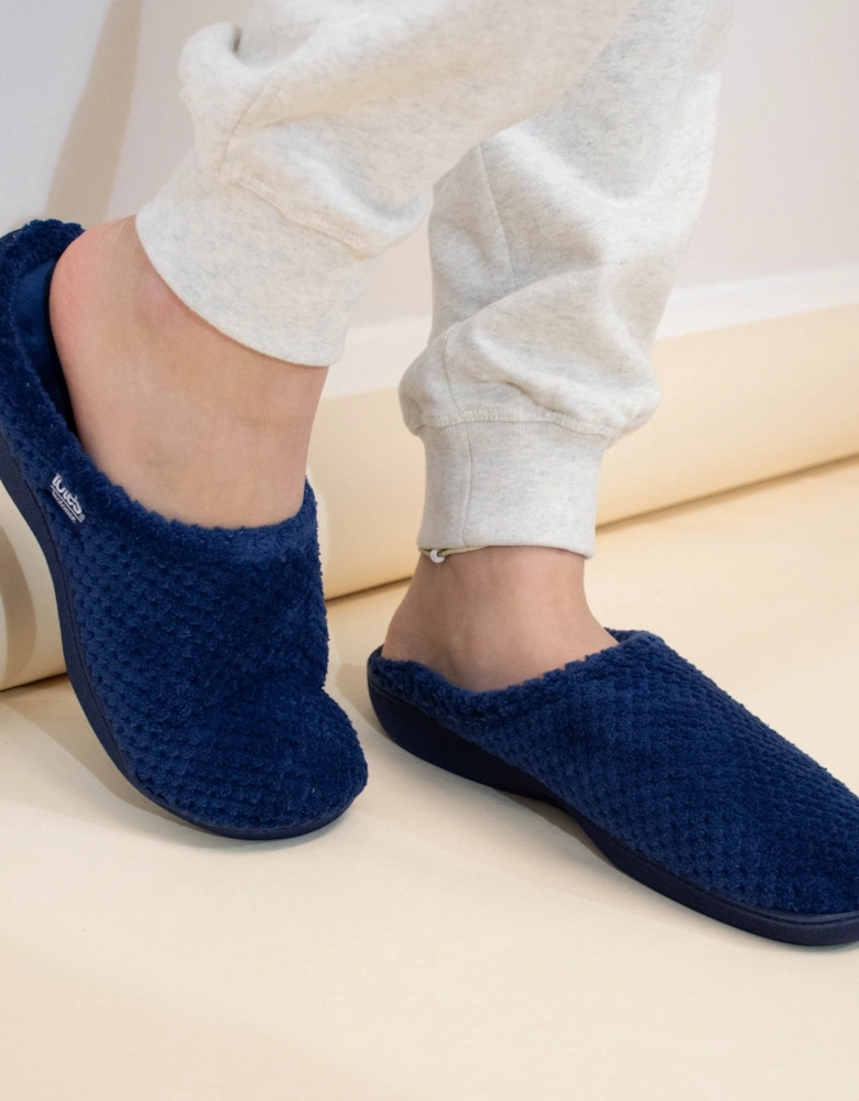 Isotoner POPCORN TERRY Womens Mule Slippers Navy