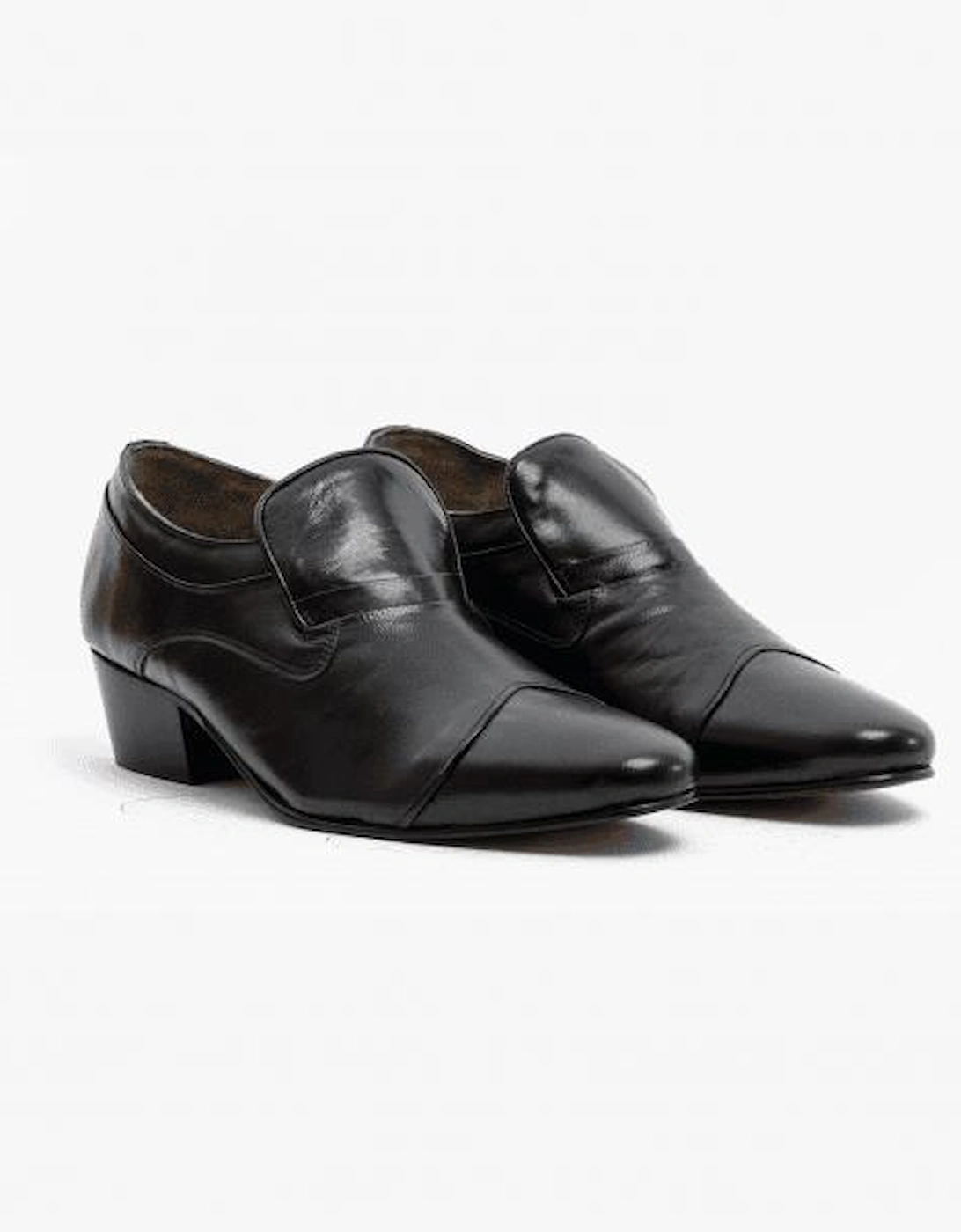 CARLUCCIO Mens Leather Cuban Heel Shoes Black