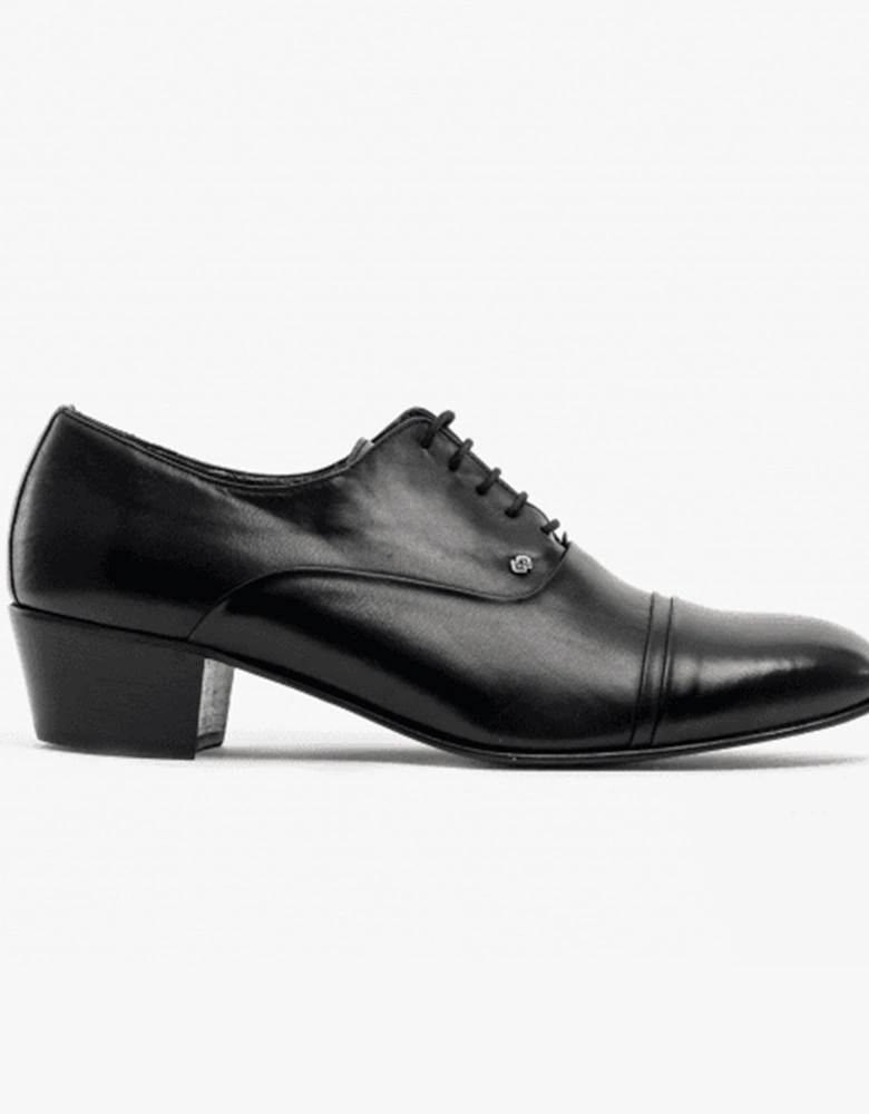 CORDOBA Mens Soft Leather Lace-Up Cuban Heel Oxford Shoes Black