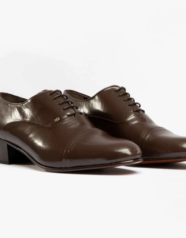 CORDOBA Mens Soft Leather Lace-Up Cuban Heel Oxford Shoes Dark Brown