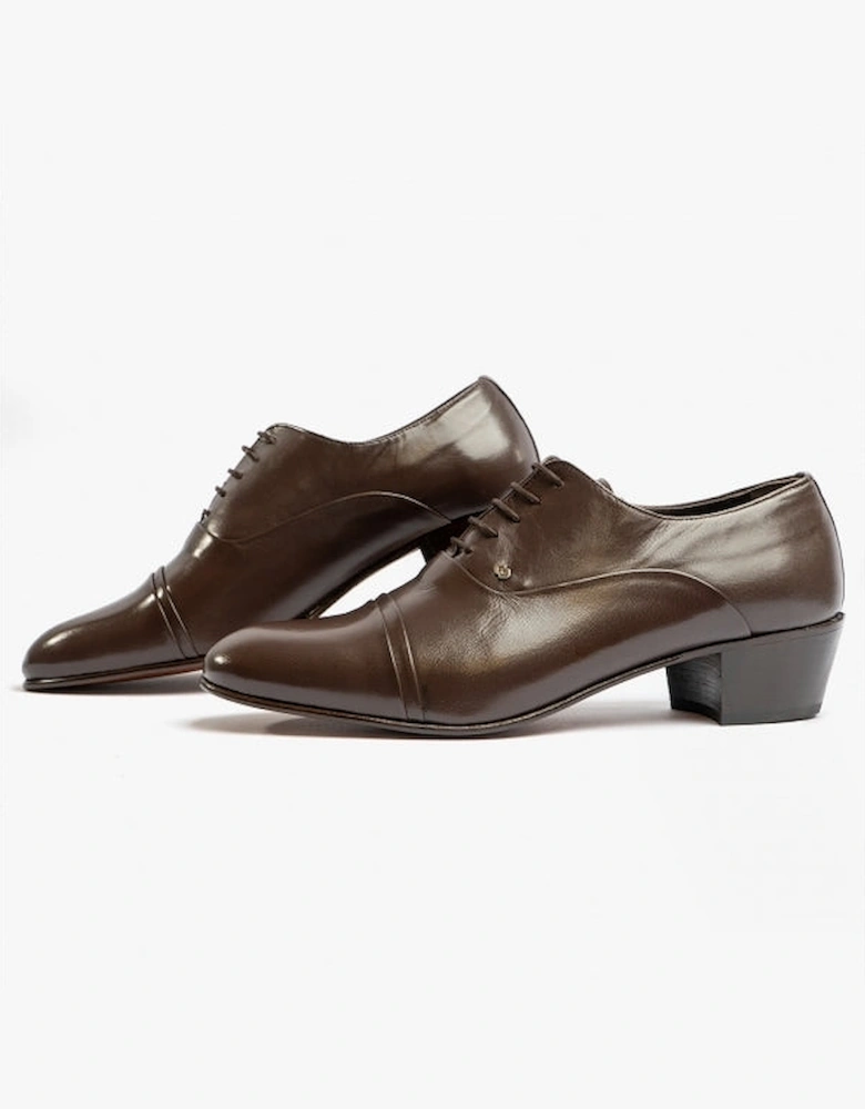 CORDOBA Mens Soft Leather Lace-Up Cuban Heel Oxford Shoes Dark Brown