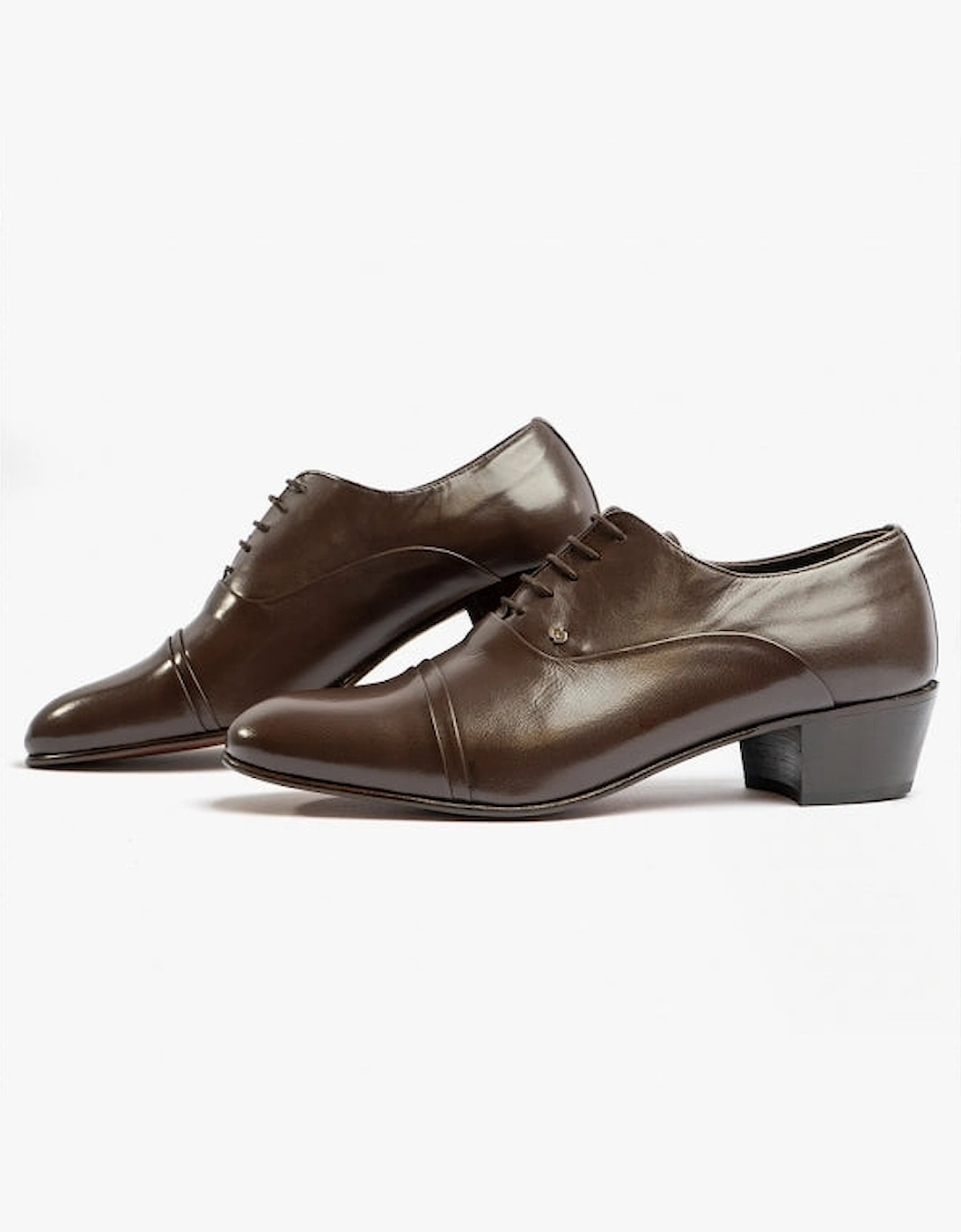 CORDOBA Mens Soft Leather Lace-Up Cuban Heel Oxford Shoes Dark Brown