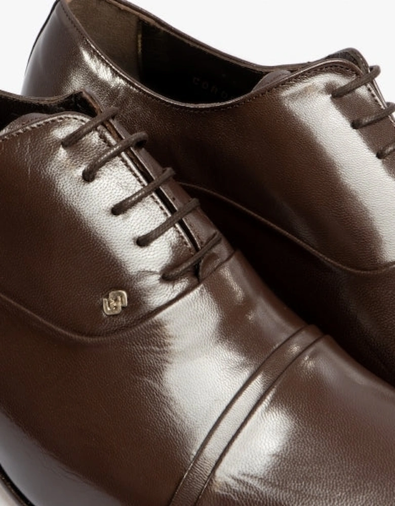 CORDOBA Mens Soft Leather Lace-Up Cuban Heel Oxford Shoes Dark Brown