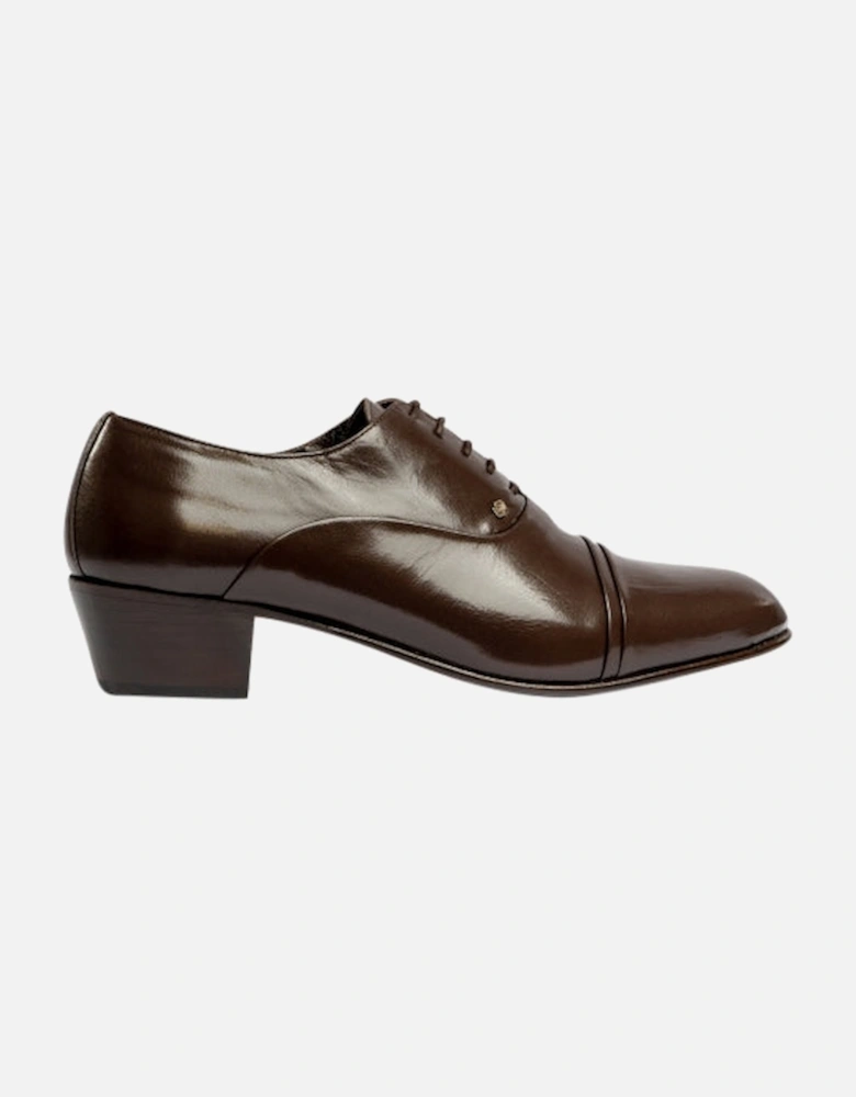 CORDOBA Mens Soft Leather Lace-Up Cuban Heel Oxford Shoes Dark Brown