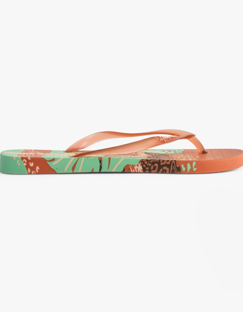 I LOVE SUN PRINT Womens Flip Flops Tan