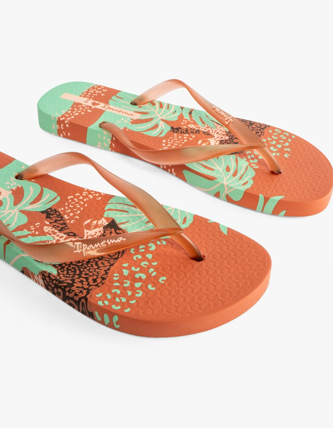 I LOVE SUN PRINT Womens Flip Flops Tan