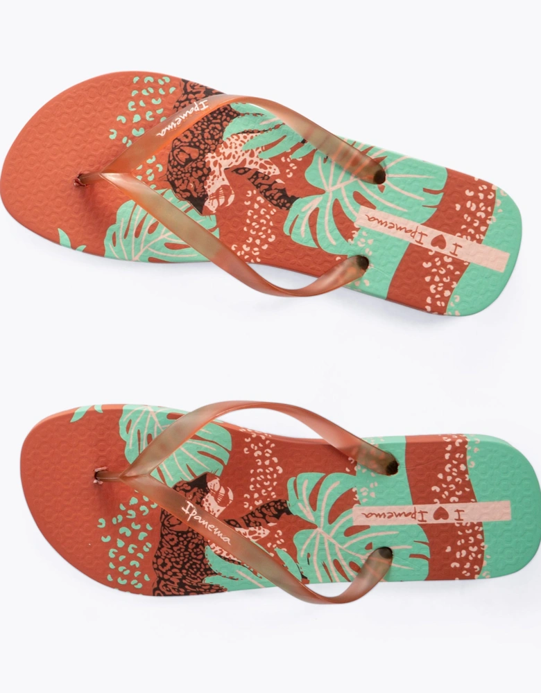 I LOVE SUN PRINT Womens Flip Flops Tan